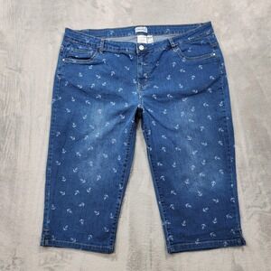 Collection L Jeans Womens 18 Blue Anchor Print High Rise Capri Stretch Nautical
